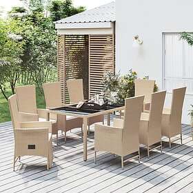 vidaXL Garden Dining Set with Cushions 9 Pieces Beige Faux Rattan 3157575