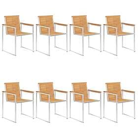 vidaXL Trädgårdsstolar 8 st massiv teak och rostfritt stål 3078553