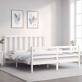 vidaXL Bed Frame med huvudgavel vit 160x200 cm massivt trä 3193802