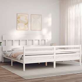 vidaXL Bed Frame med huvudgavel vit 200x200 cm massivt trä 3195177