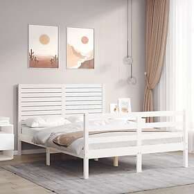 vidaXL Bed Frame med huvudgavel vit dubbelsäng massivt trä 3194997