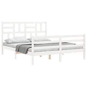 vidaXL Bed Frame med huvudgavel vit 160x200 cm massivt trä 3194907