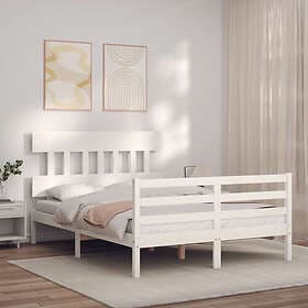 vidaXL Bed Frame med huvudgavel vit dubbelsäng massivt trä 3195127
