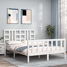 vidaXL Bed Frame med huvudgavel vit 5FT King Size massivt trä 3191977