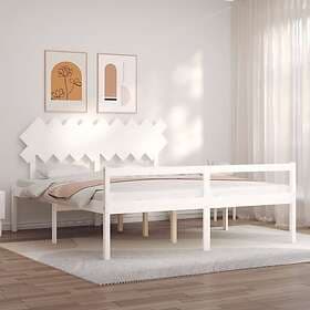 vidaXL Bed Frame med huvudgavel vit massivt trä 3195562