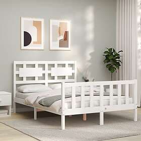 vidaXL Bed Frame med huvudgavel vit 120x200 cm massivt trä 3192552