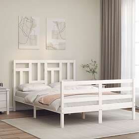 vidaXL Bed Frame med huvudgavel vit 140x190 cm massivt trä 3194942