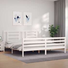 vidaXL Bed Frame med huvudgavel vit 200x200 cm massivt trä 3194722