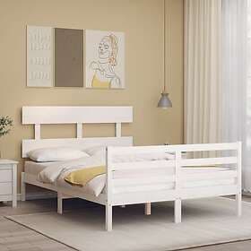 vidaXL Bed Frame med huvudgavel vit dubbelsäng massivt trä 3195062