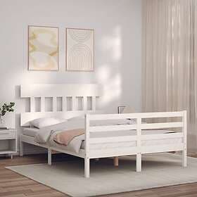 vidaXL Bed Frame med huvudgavel vit 140x190 cm massivt trä 3195137