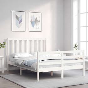vidaXL Bed Frame med huvudgavel vit 140x190 cm massivt trä 3193772