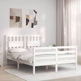vidaXL Bed Frame med huvudgavel vit dubbelsäng massivt trä 3194282