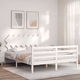 vidaXL Bed Frame med huvudgavel vit 140x190 cm massivt trä 3195267