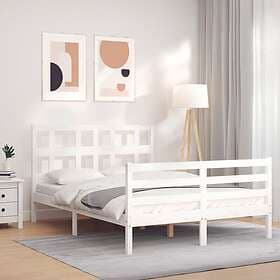 vidaXL Bed Frame med huvudgavel vit dubbelsäng massivt trä 3194802