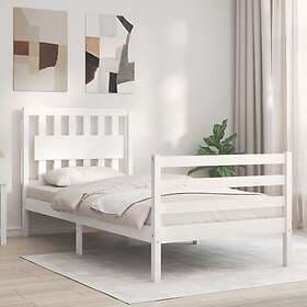 vidaXL Bed Frame med huvudgavel vit enkelsäng massivt trä 3194277
