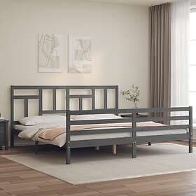 vidaXL Bed Frame med huvudgavel grå 200x200 cm massivt trä 3194983