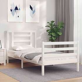 vidaXL Bed Frame med huvudgavel vit 90x200 cm massivt trä 3194687