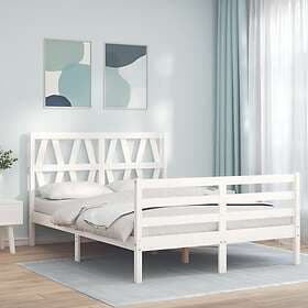 vidaXL Bed Frame med huvudgavel vit dubbelsäng massivt trä 3194347