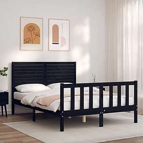 vidaXL Bed Frame med huvudgavel svart 4FT6 dubbel massivt trä 3193185
