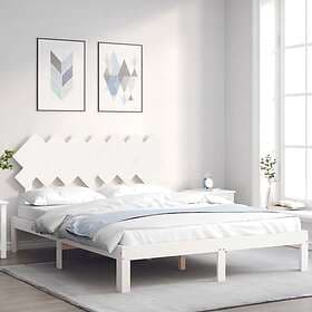 vidaXL Bed Frame med huvudgavel vit 140x190 cm massivt trä 3193707