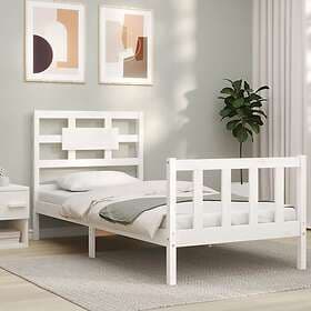 vidaXL Bed Frame med huvudgavel vit enkelsäng massivt trä 3192522