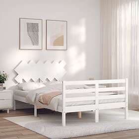 vidaXL Bed Frame med huvudgavel vit dubbelsäng massivt trä 3195257