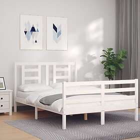 vidaXL Bed Frame med huvudgavel vit dubbelsäng massivt trä 3194672
