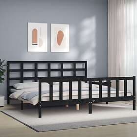 vidaXL Bed Frame med huvudgavel svart 200x200 cm massivt trä 3192125