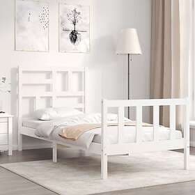 vidaXL Bed Frame med huvudgavel vit enkelsäng massivt trä 3193042