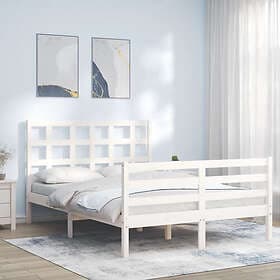 vidaXL Bed Frame med huvudgavel vit dubbelsäng massivt trä 3193957