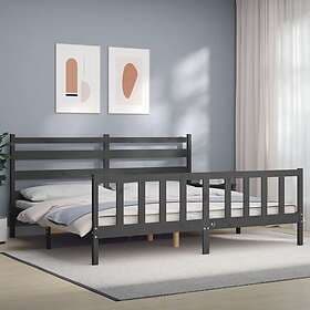 vidaXL Bed Frame med huvudgavel grå 200x200 cm massivt trä 3192058