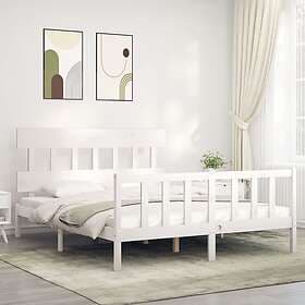 vidaXL Bed Frame med huvudgavel vit 160x200 cm massivt trä 3193347