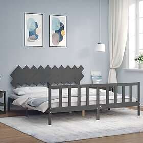 vidaXL Bed Frame med huvudgavel grå 200x200 cm massivt trä 3193488