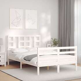 vidaXL Bed Frame med huvudgavel vit dubbelsäng massivt trä 3193892