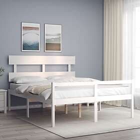 vidaXL Bed Frame med huvudgavel vit 160x200 cm massivt trä 3195362