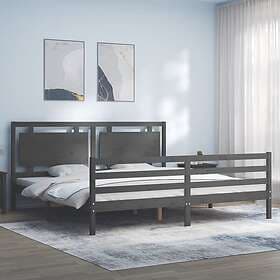 vidaXL Bed Frame med huvudgavel grå 200x200 cm massivt trä 3194073