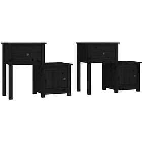 vidaXL Sängbord 2 st svart 79.5x38x65.5 cm massiv furu 814548