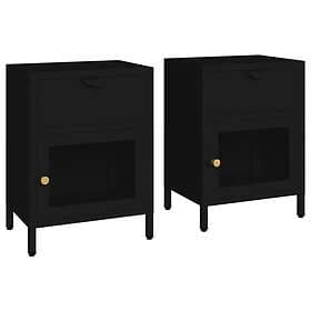 vidaXL Sängbord 2 st svart 40x30x54.5 cm stål och glas 3095202
