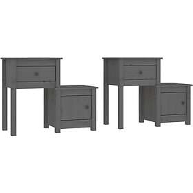 vidaXL Sängbord 2 st grå 79.5x38x65.5 cm massiv furu 814544