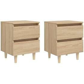 vidaXL Sängbord med massiva furuben 2 st sonoma-ek 40x35x50 cm 805858