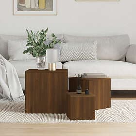 vidaXL Sidobord 3 st brun ek konstruerat trä 815989