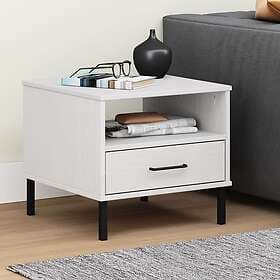 vidaXL Sängbord med metallben OSLO vit massiv furu 351032