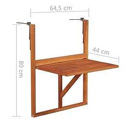 vidaXL Hängande balkongbord 64.5x44x80 cm massivt akaciaträ 44118