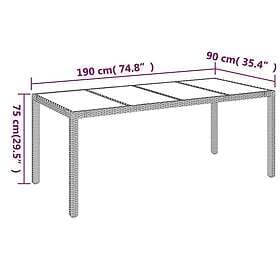 vidaXL Garden Table with glass top black 190x90x75 cm polyrattan 319903