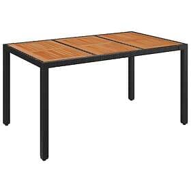 vidaXL Garden Table with wooden top black 150x90x75 cm rattan 319901