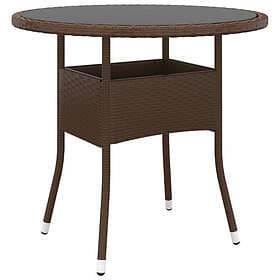 vidaXL Utebord Ø80x75 cm Härdat glas och konstrotting brun 310605