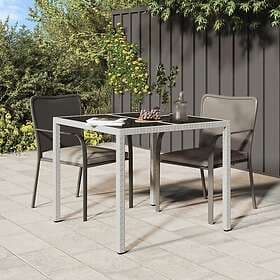 vidaXL Utebord 90x90x75 cm Härdat glas och konstrotting vit 316702