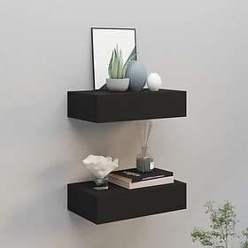 vidaXL Wall Mounted Drawers Black 2 pcs 40x23.5x10 cm MDF 330244