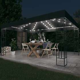 vidaXL Paviljong med ljusslinga LED 3x4 m antracit tyg 3070329