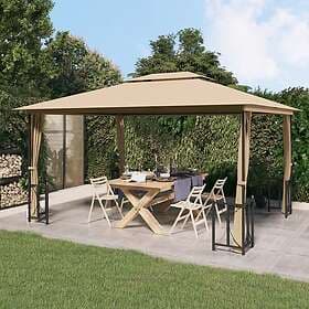 vidaXL Paviljong med draperier och dubbelt tak 3x4 m taupe 318545